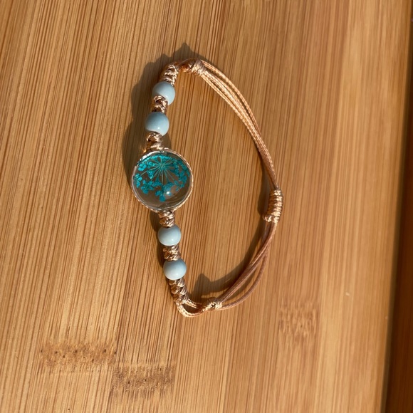 Hand Crafted Jewelry - Vintage Dandelion Glass Ball Rope Bracelet